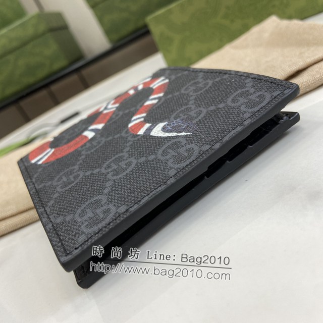 Gucci專櫃古馳最新款珊瑚蛇印花GG Supreme帆布錢包男士短夾 jh2242型號：451268